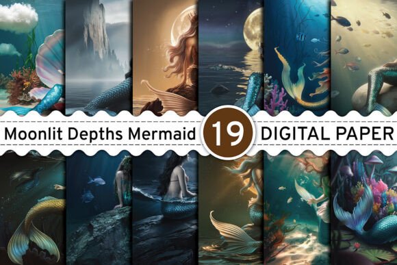 Download Moonlit Depths Mermaid Digital Papers - Mermaid digital papers Collection