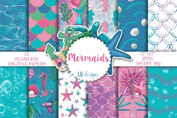 Download Mermaids Seamless Digital Papers - Mermaids Collection
