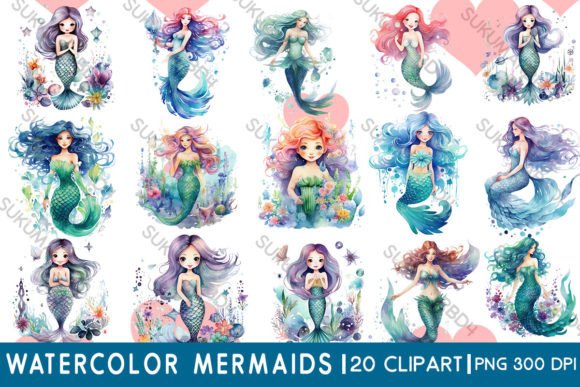 Download Watercolor Mermaids Clipart - Mermaids Collection