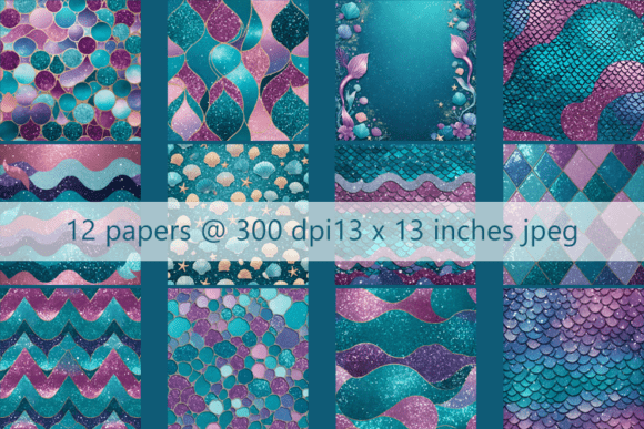 Download 12 Mermaid Digital Papers Background - Mermaid digital papers Collection