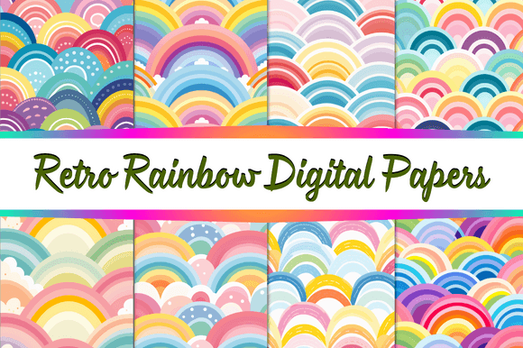 Download Retro Rainbow Digital Papers - Rainbow digital papers Collection