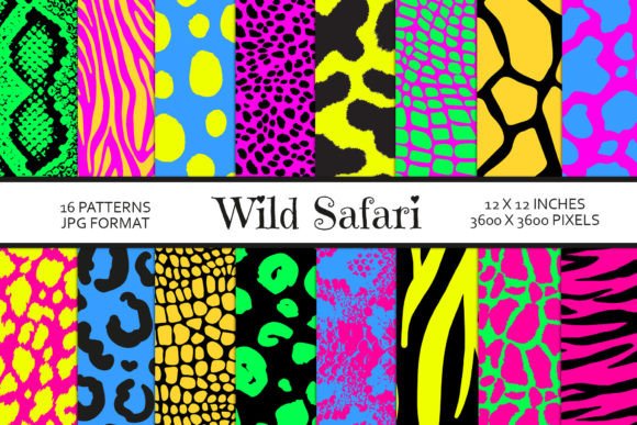 Download Neon Safari Animal Print Digital Paper - Safari animal print Collection