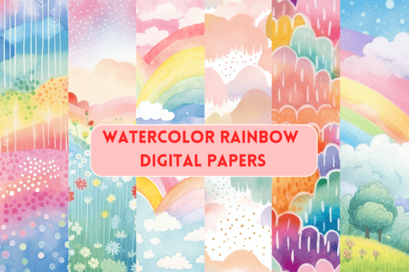Download Watercolor Rainbow Digital Papers - Premium Resources