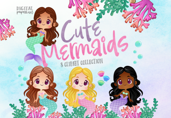 Download Watercolor Cute Mermaids - Premium Resources